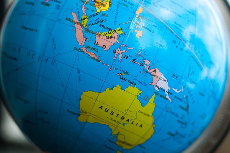 Indonesia and Australia on the globe map.